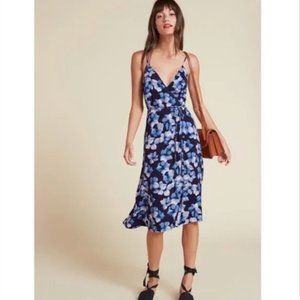 Reformation Blue Floral Wrap Midi Dress size 6